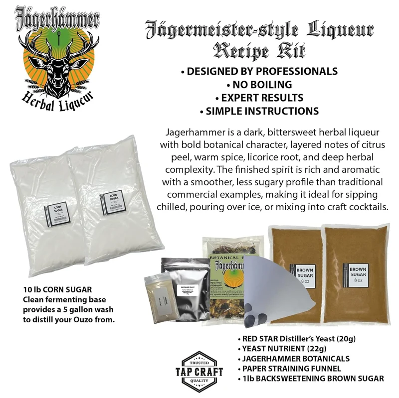 Jagerhammer Herbal Liqueur Recipe Kit – Jagermeister-style Dark Botanical Digestif & Bittersweet Herbal Spirit Kit