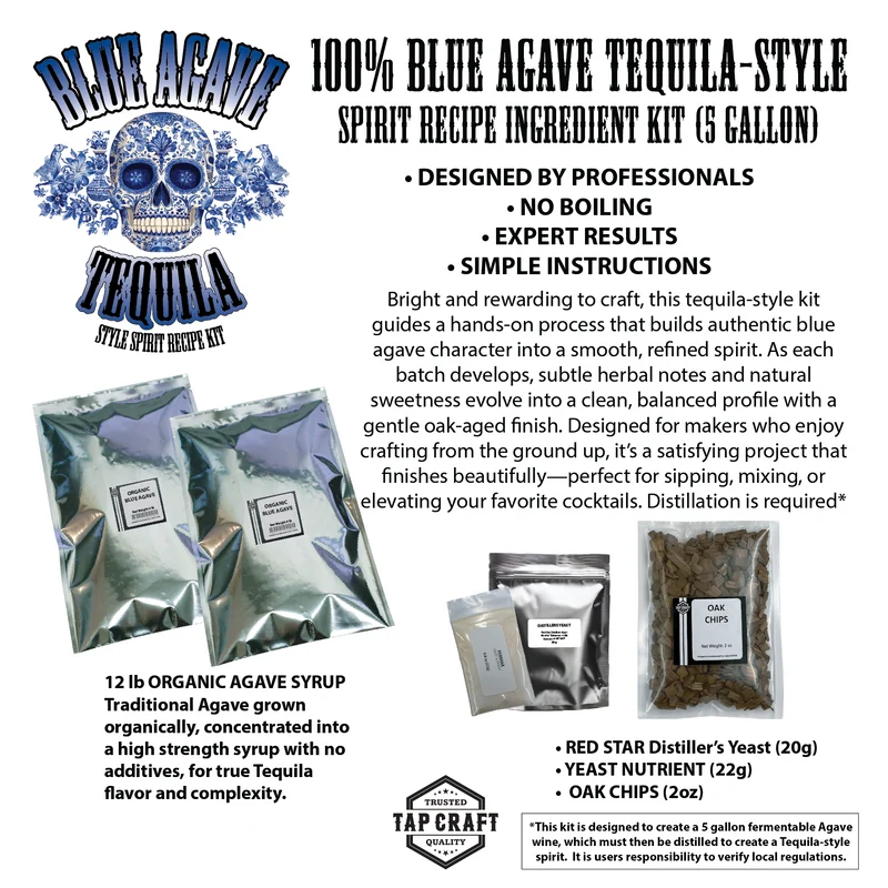 100% Blue Agave Tequila Style Recipe Kit – 5 Gallon Organic Agave