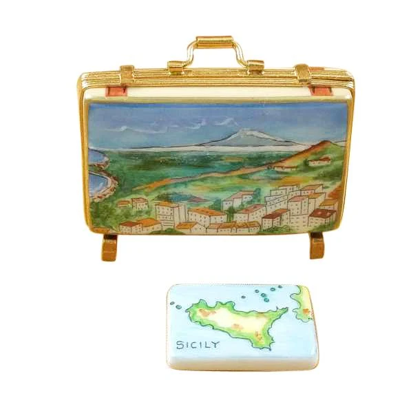 Sicily Suitcase with Removable Map Limoges Box by Rochard™