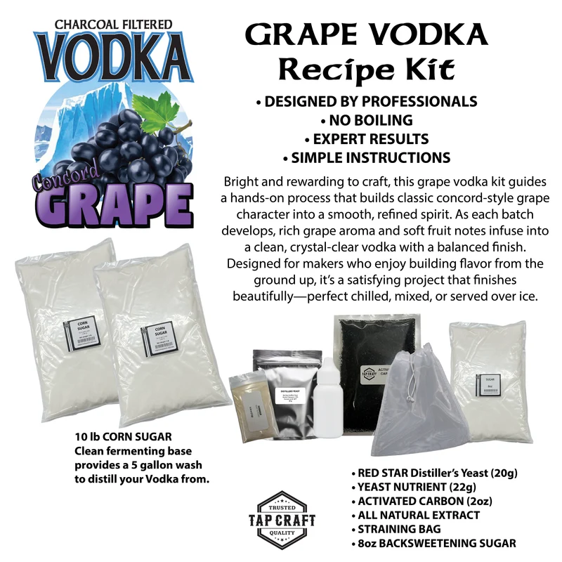 Grape Vodka Recipe Kit – DIY Flavored Vodka Kit - Carbon Filtering