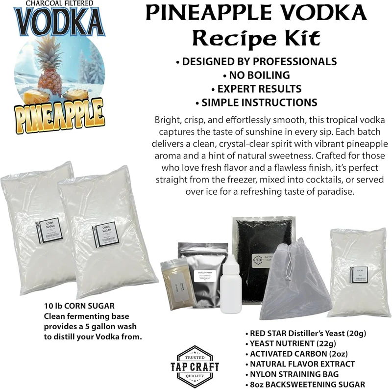 Pineapple Vodka Recipe Mash Kit – DIY Flavored Vodka Kit - Carbon Filtering