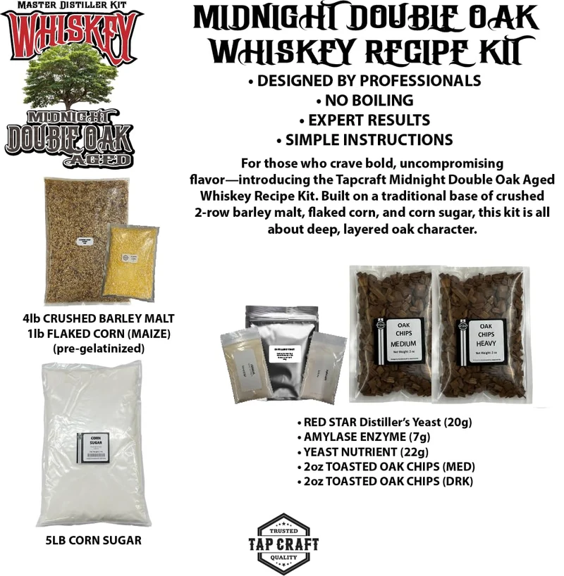 Master Distillers Whiskey Recipe Mash Kit Midnight Double Oak Aged