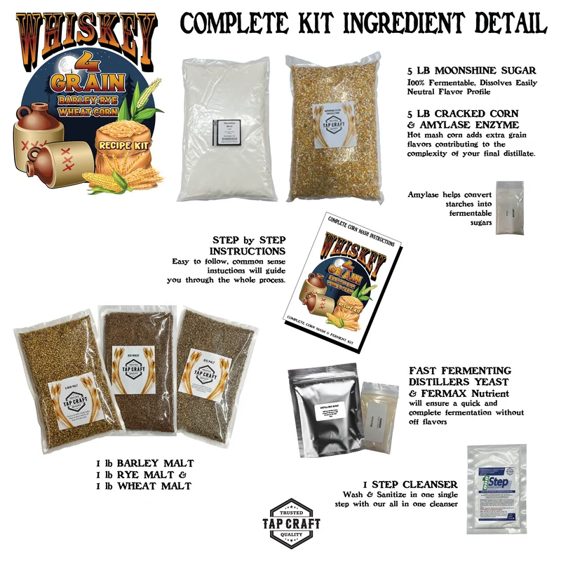 Complete Corn, Barley, Rye and Wheat Whiskey Fermentation Kit