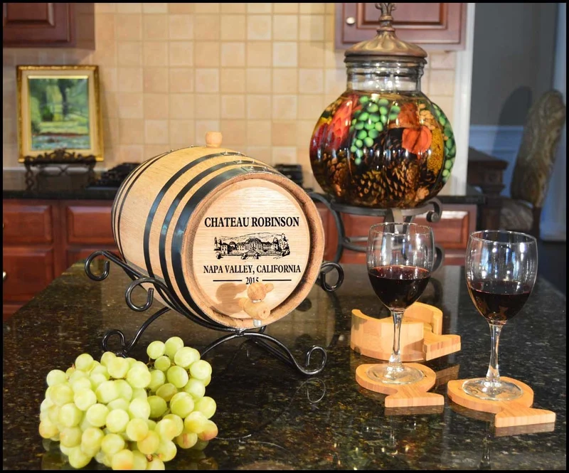 'Chateau Robinson' Oak Barrel With Stand- Personalized
