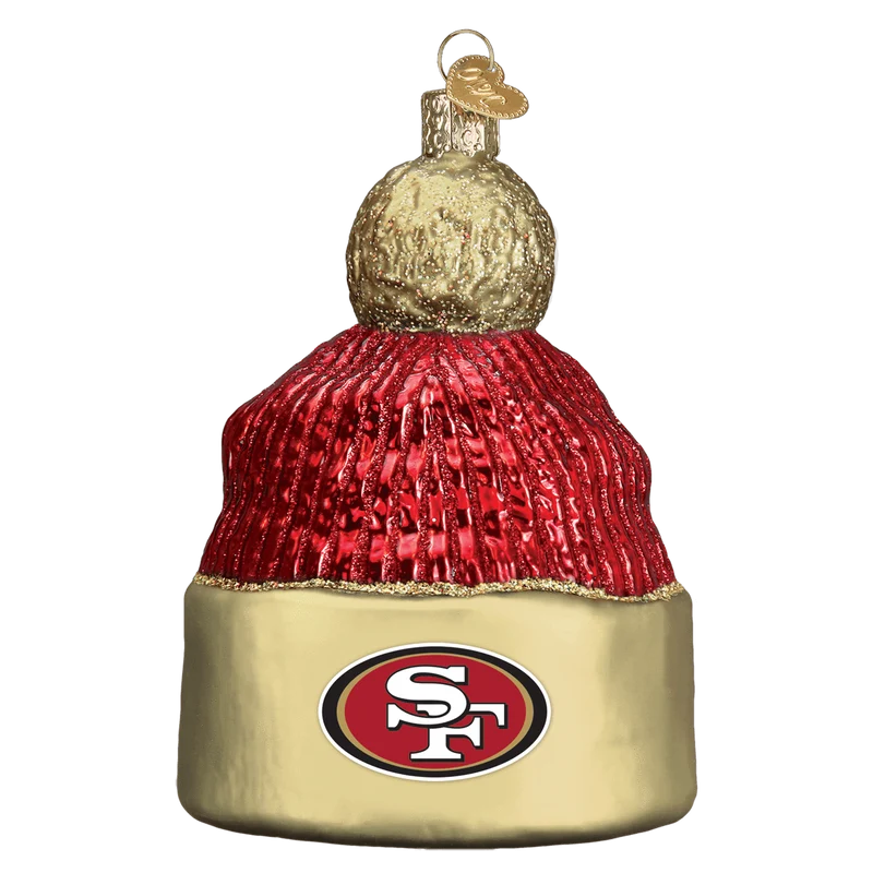 San Francisco 49ers Hand Blown Glass Beanie Ornament