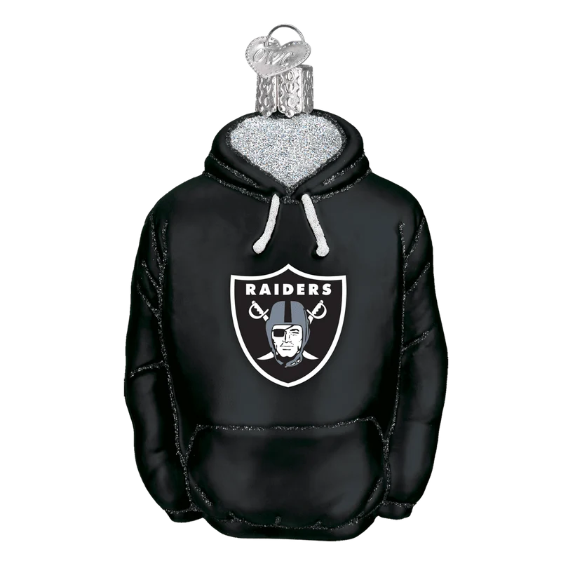 Oakland Raiders Hand Blown Glass Hoodie Ornament