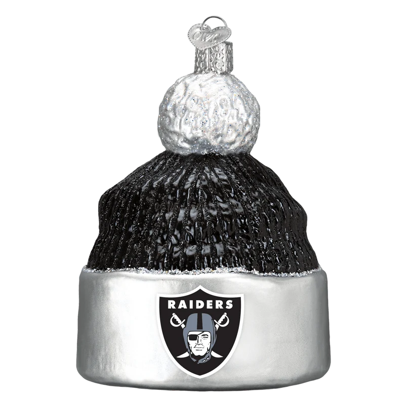 Oakland Raiders Hand Blown Glass Beanie Ornament