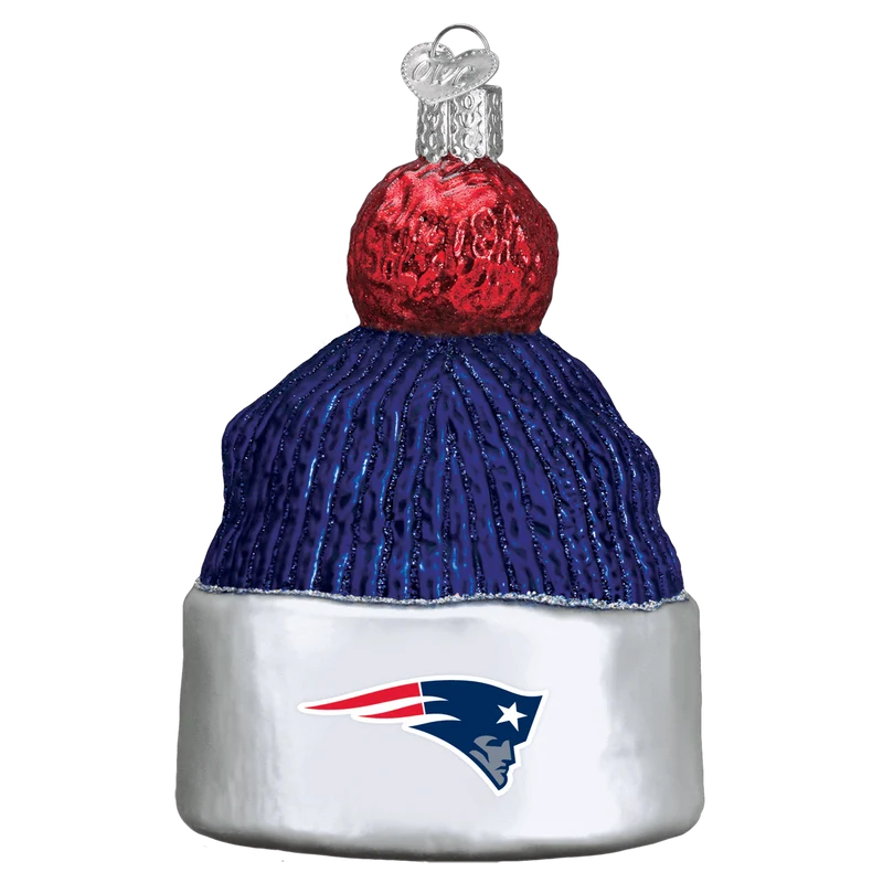 New England Patriots Hand Blown Glass Beanie Ornament