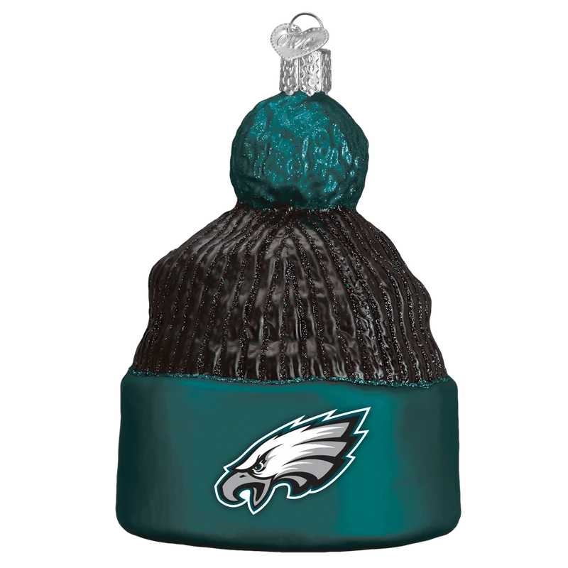 Philadelphia Eagles Hand Blown Glass Beanie Ornament
