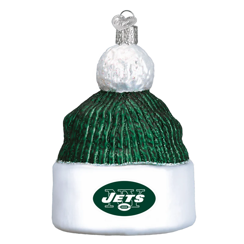 New York Jets Hand Blown Glass Beanie Ornament