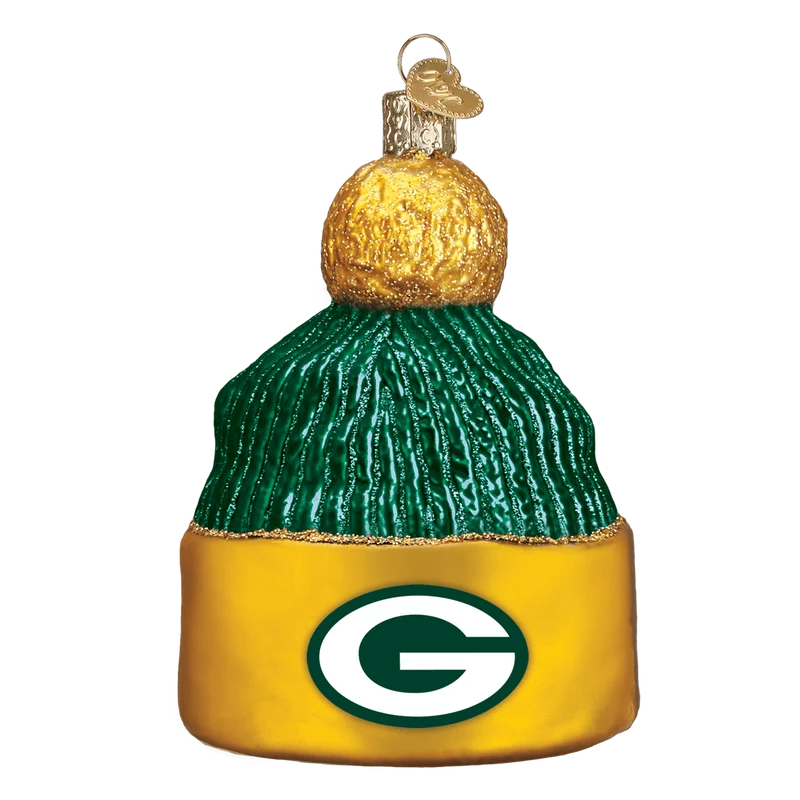 Green Bay Packers Hand Blown Glass Beanie Ornament