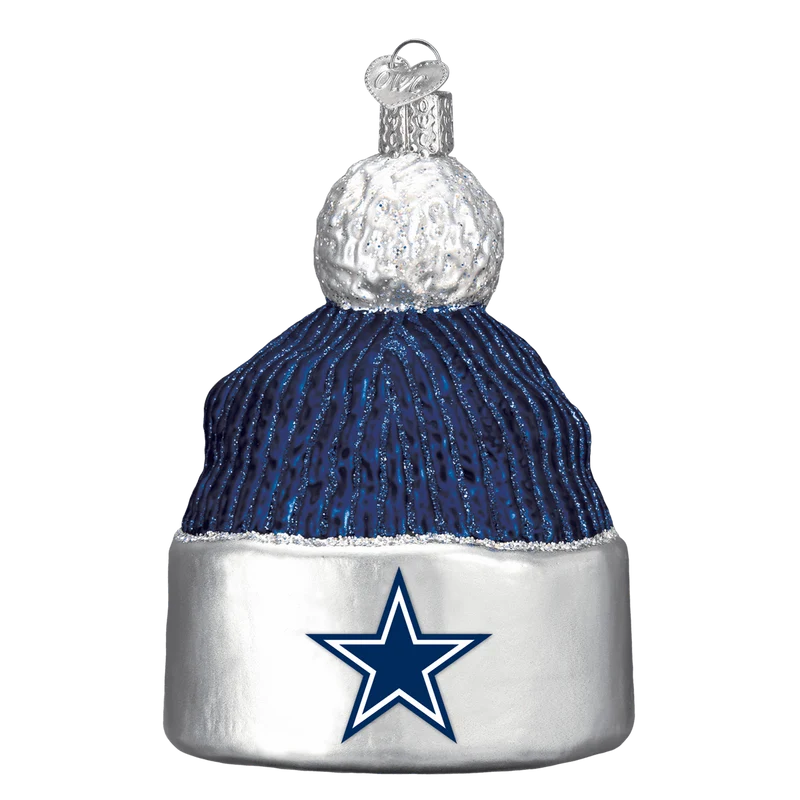 Dallas Cowboys Hand Blown Glass Beanie Ornament