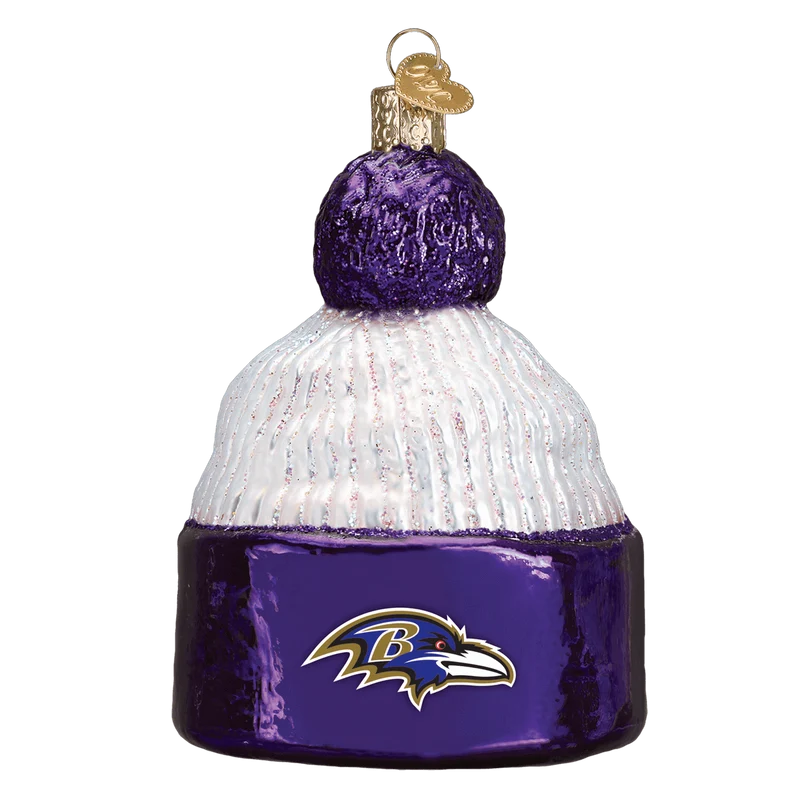 Baltimore Ravens Hand Blown Glass Beanie Ornament