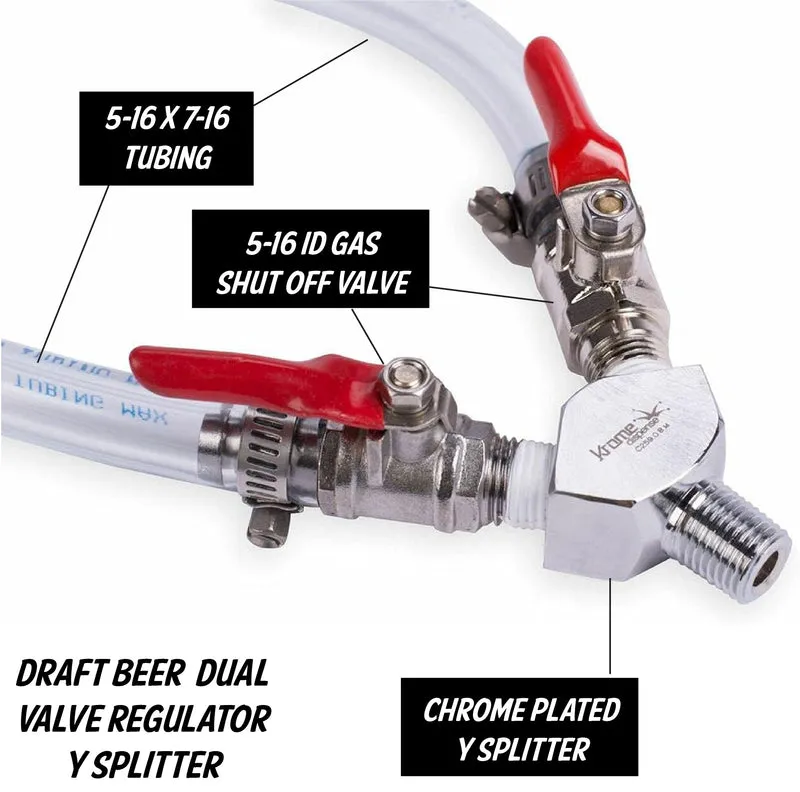 TAPCRAFT Air Y Splitter for Draft Beer Regulator with 5 Foot Air Lines Chrome Plated