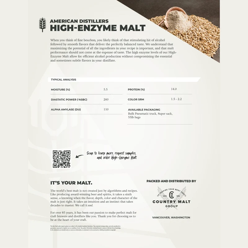 6-Row Distiller's Malt | High-Enzyme Base Brewing Malt