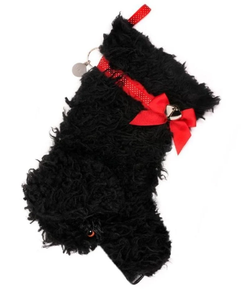 "Curly" Black Dog Christmas Stocking