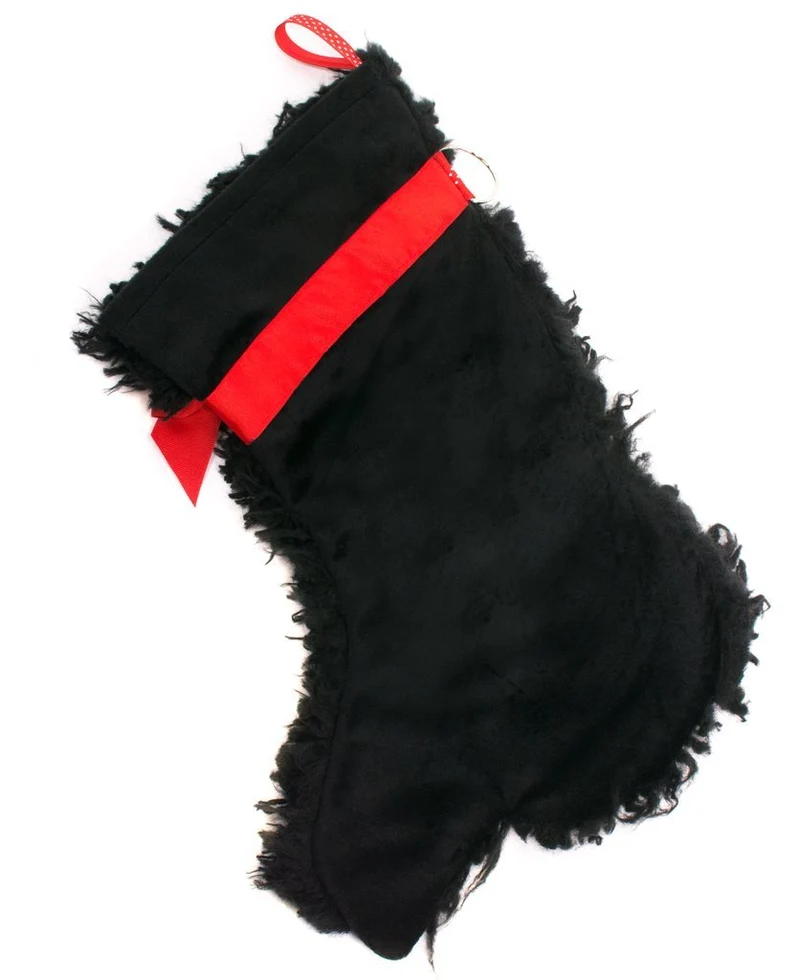 "Curly" Black Dog Christmas Stocking