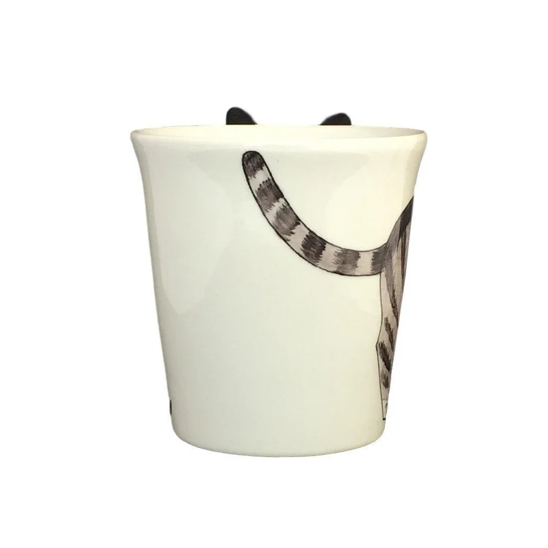 Gray Tabby Cat Hand Painted Coffee Mug
