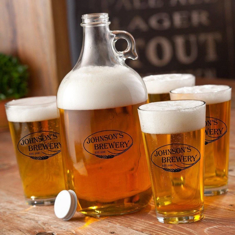 Glass Beer Growler and Pint Personalized Glass Set