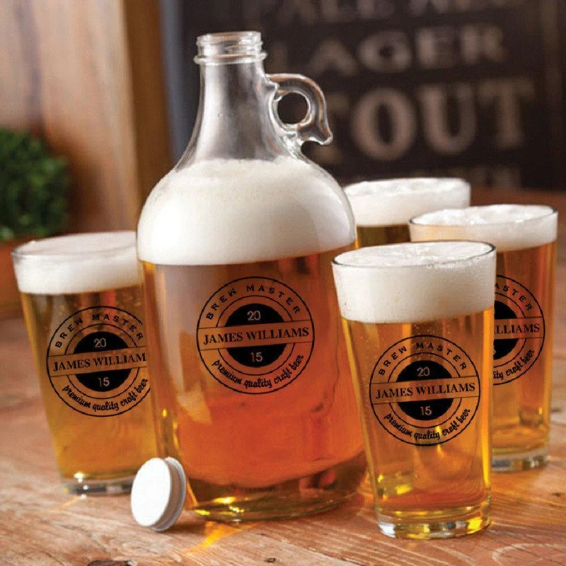 Glass Beer Growler and Pint Personalized Glass Set