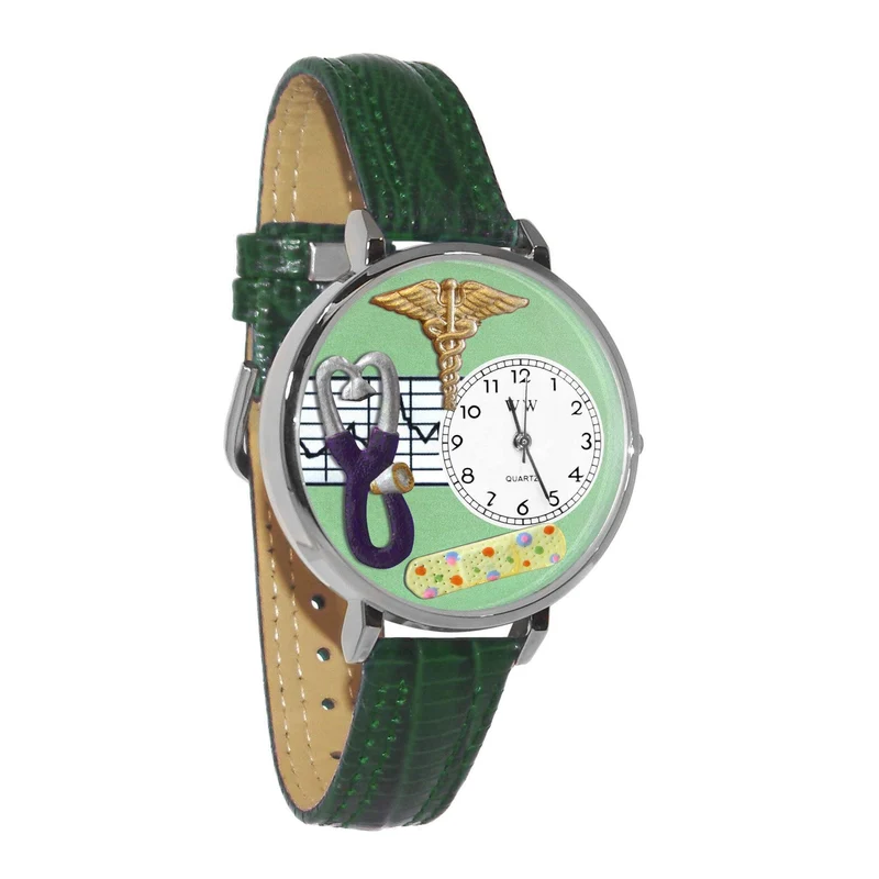 Nurse 2 Green Watch in Silver (Large)