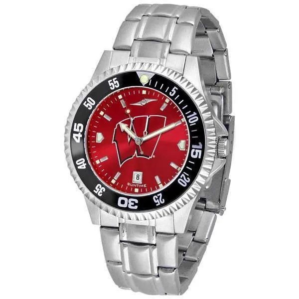 Wisconsin Badgers Mens Competitor AnoChrome Steel Band Watch w/ Colored Bezel