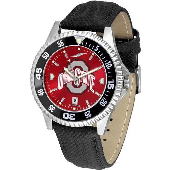 Ohio State Buckeyes Mens Competitor Ano Poly/Leather Band Watch w/ Colored Bezel