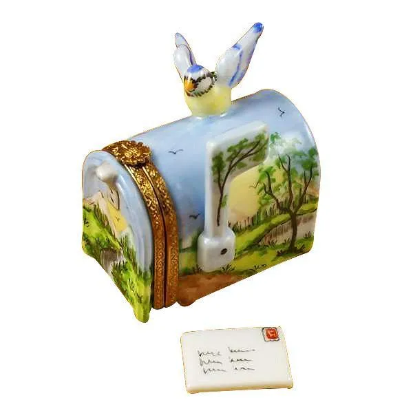 Mailbox With Landscape And Removable Letter Limoges Box by Rochard™