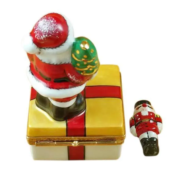 Santa On Present With Removable Nutcracker Limoges Box by Rochard™