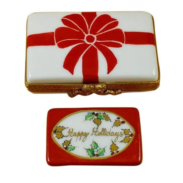 Gift Box With Red Bow - Happy Holidays Limoges Box by Rochard™