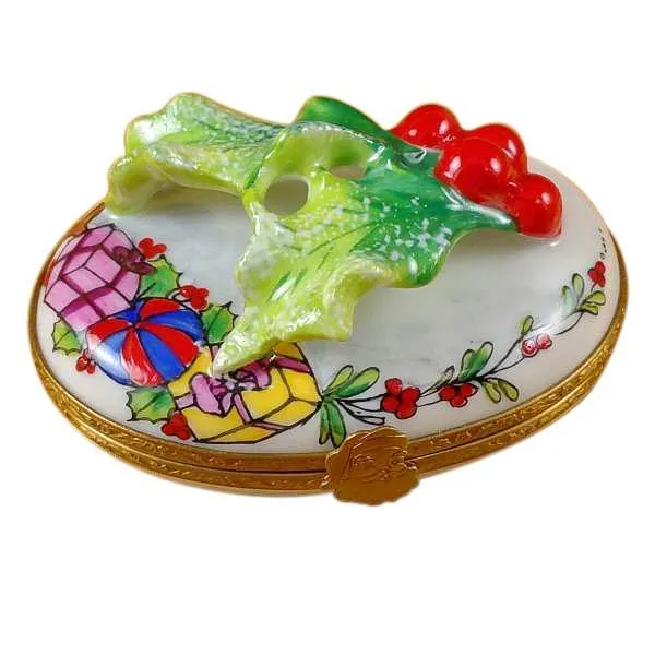 Holly Leaf On Oval Limoges Box by Rochard™