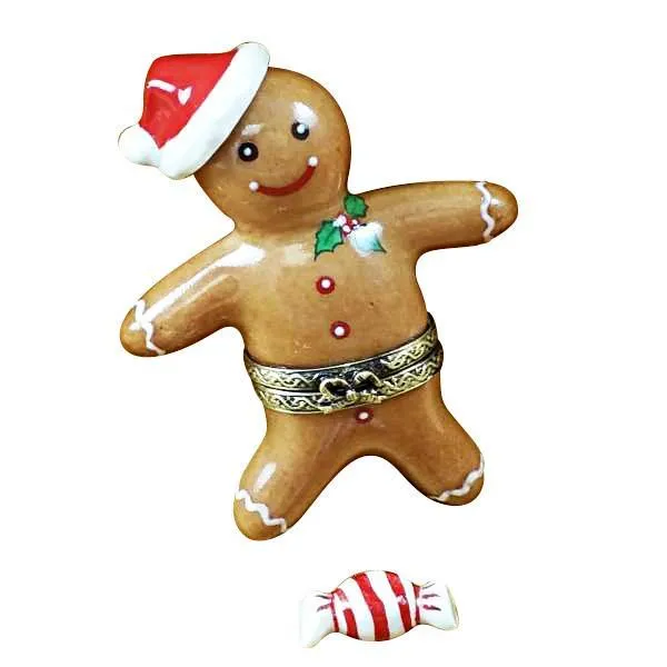 Santa Gingerbread Man and Peppermint Candy Limoges Box by Rochard™
