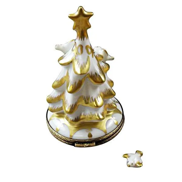 White and Gold Christmas Tree Limoges Box by Rochard™