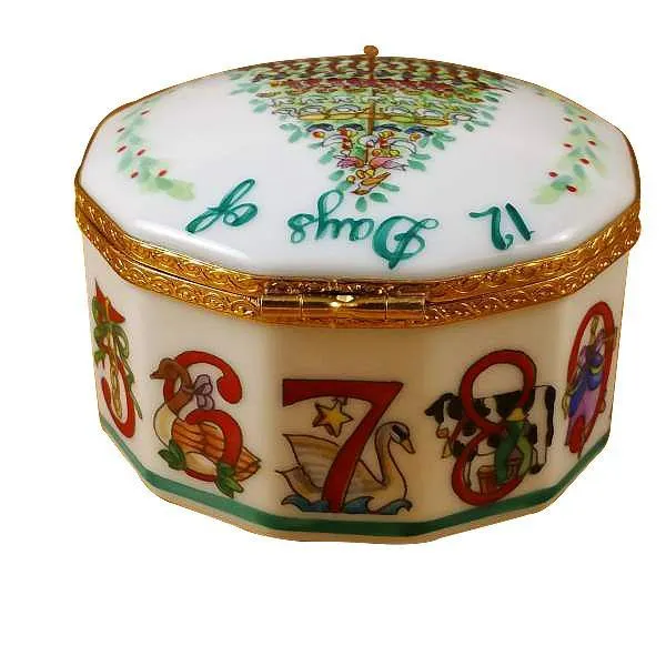 12 Days of Christmas Limoges Box with Removable Wreath by Rochard™