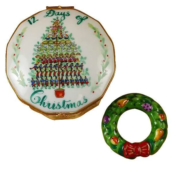 12 Days of Christmas Limoges Box with Removable Wreath by Rochard™