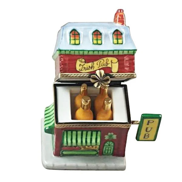 Irish Pub with 4 Beer Bottles Limoges Box by Rochard™