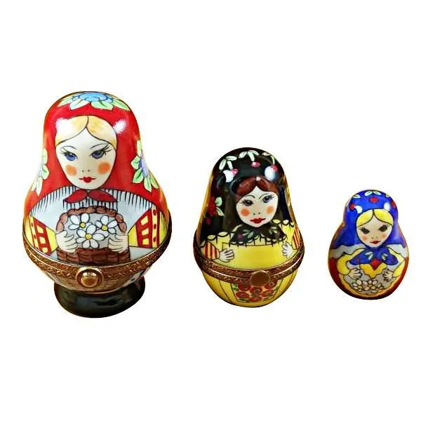 Russian Dolls S/3 Red Scarf Limoges Box by Rochard™