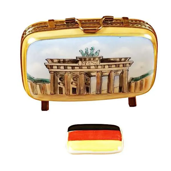 German Travel Suitcase with Flag Limoges Box by Rochard™