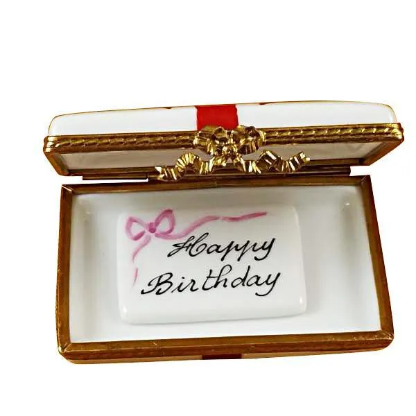 Gift Box With Red Bow - Happy Birthday Limoges Box by Rochard™