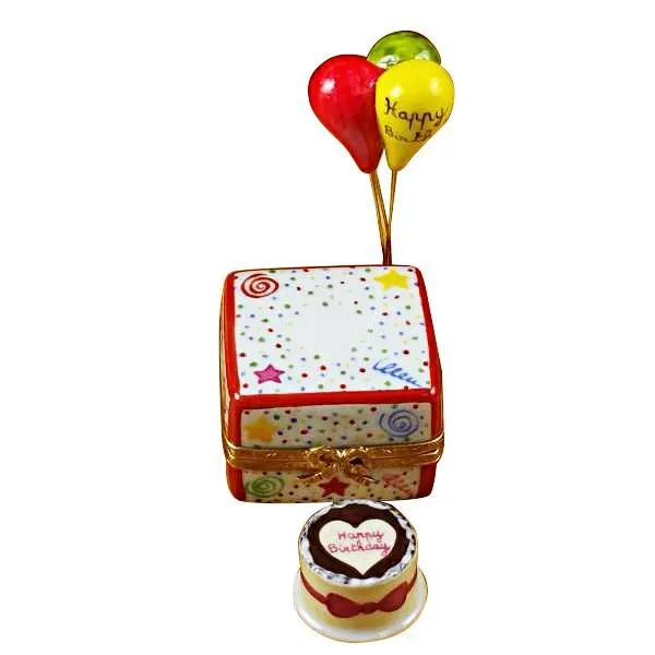 Birthday Cake with Balloons & Confetti Limoges Box by Rochard™