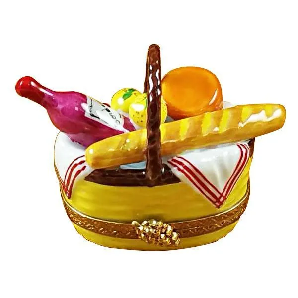 Yellow Picnic Basket with Handle Limoges Box by Rochard™
