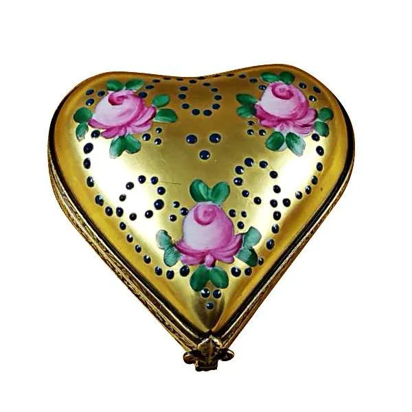 Gold Heart with Pink Roses Limoges Box by Rochard™