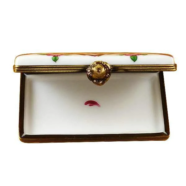 Flat Rectangle - Burgundy Stripes And Flowers Limoges Box by Rochard™