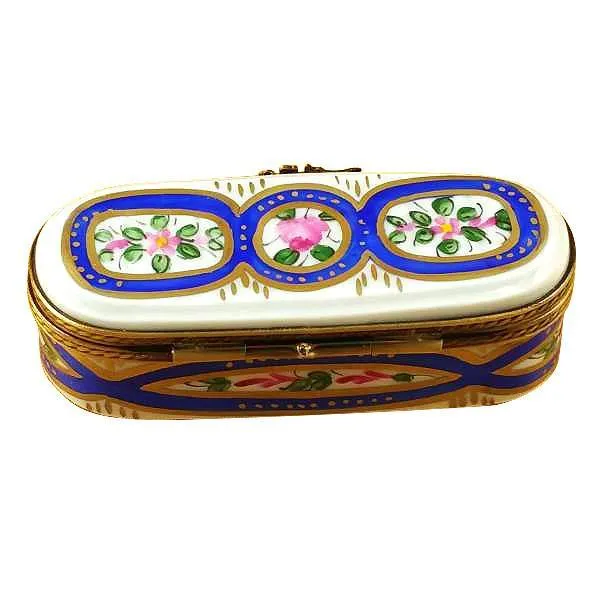 Long Oval With Blue And Flowers Limoges Box by Rochard™