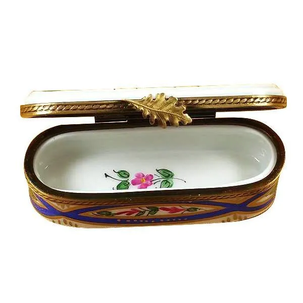 Long Oval With Blue And Flowers Limoges Box by Rochard™