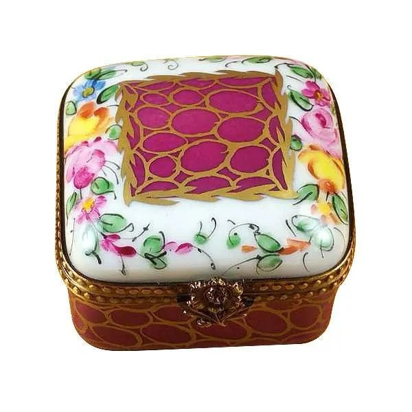 Square With Burgundy And Gold And Flowers Limoges Box by Rochard™