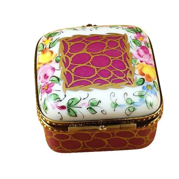 Square With Burgundy And Gold And Flowers Limoges Box by Rochard™