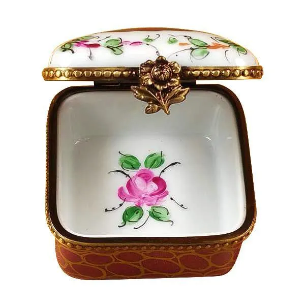 Square With Burgundy And Gold And Flowers Limoges Box by Rochard™