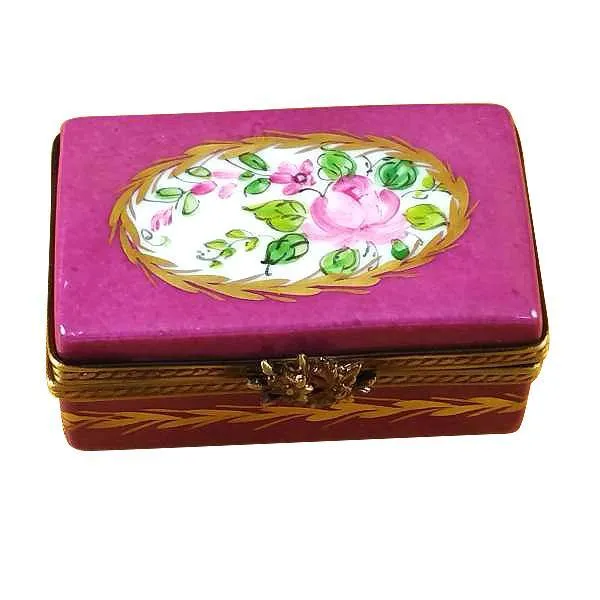 Burgundy Rectangle With Flowers Limoges Box by Rochard™