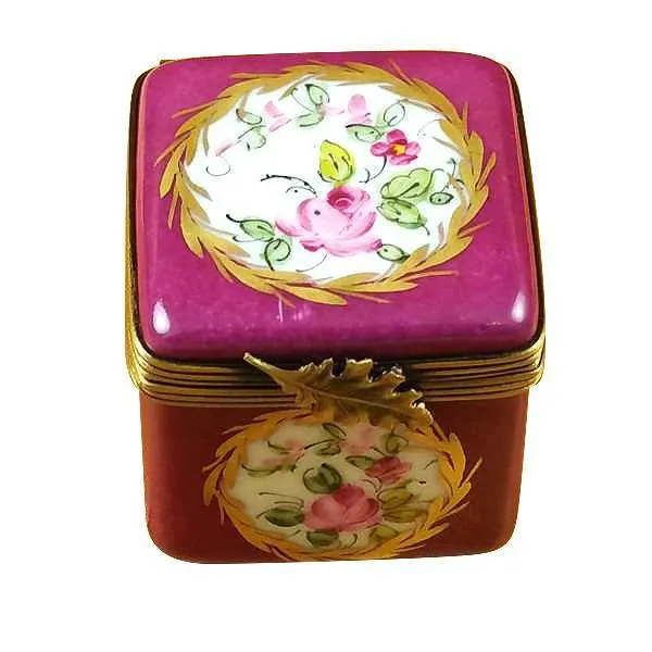 Burgundy Square With Flowers Limoges Box by Rochard™